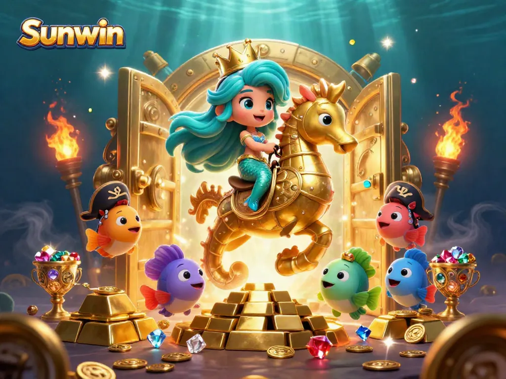 Experience the thrill of gaming at Sunwin with an enchanting underwater scene featuring a mermaid and treasures.