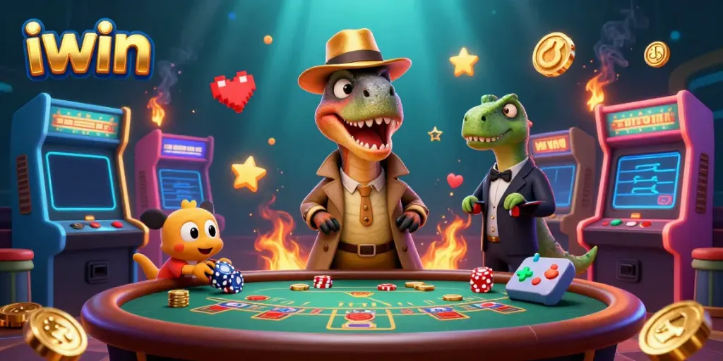 iwin velociraptor playing blackjack with chips at a vibrant casino scene