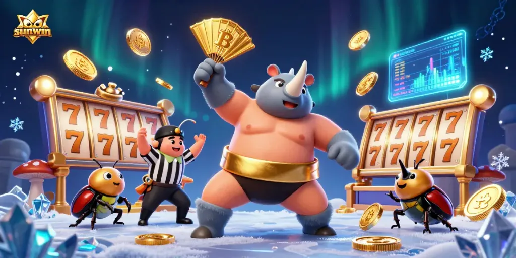 Join the thrilling sunwin casino adventure, with a powerful beetle champion amidst flying coins!