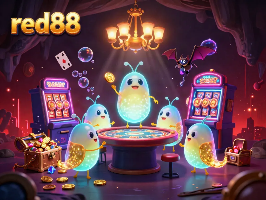 Experience the thrill of red88 with vibrant glowworms lighting up a dynamic cave casino