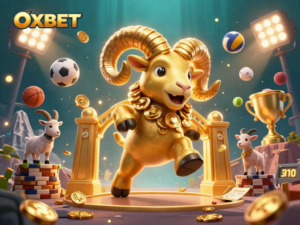 Win big with OXBET as golden ram charges at the gates of opportunity in a vibrant casino scene.