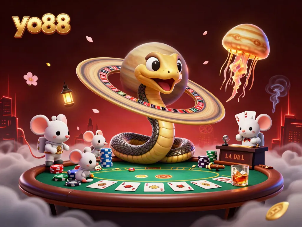 Experience the thrill of yo88 with a cosmic roulette scene featuring playful astronaut mice, betting and winning.