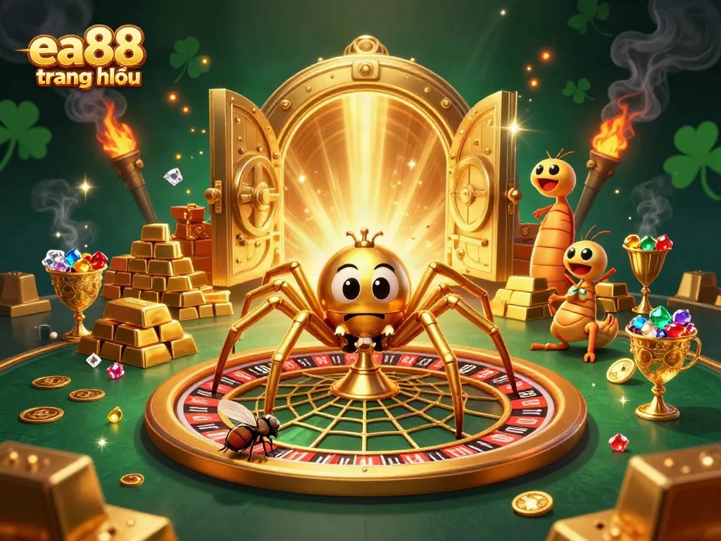 Engage in thrilling bets with the beautifully crafted illustration of ea88 trang chủ featuring a golden spider croupier.