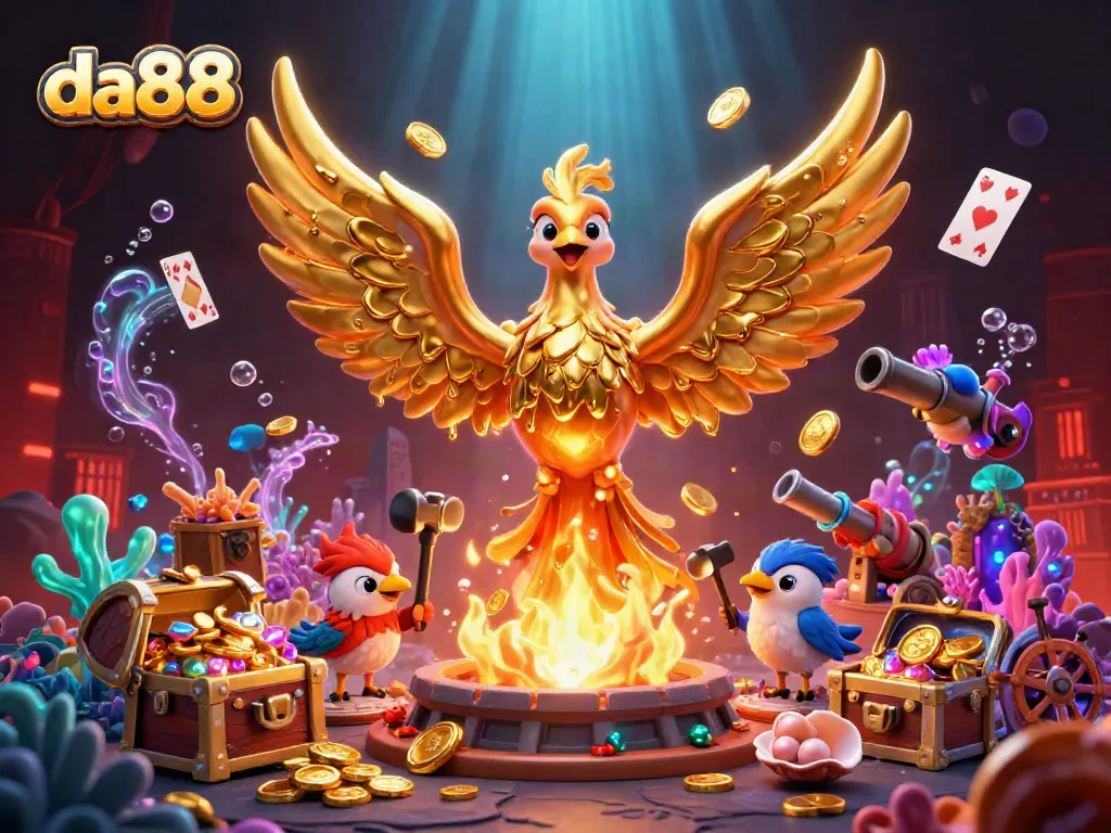 Experience the thrills of da88 with a molten golden phoenix and rich gaming elements.