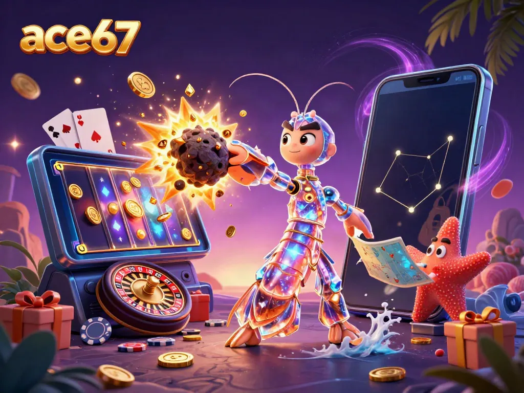 Engaging scene featuring ace67's colorful slot game and dynamic elements of gambling.