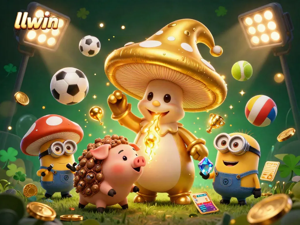 Engage with the llwin world through captivating casino magic featuring a golden mushroom wizard and treasure.