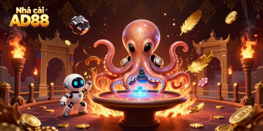 Experience thrilling gameplay in Nhà cái AD88, featuring aliens at a poker table with cosmic elements.