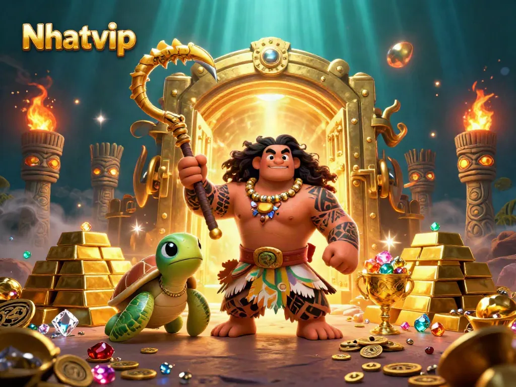 Nhatvip showcases exciting card games with a vibrant 3D illustration of a hawk holding treasure