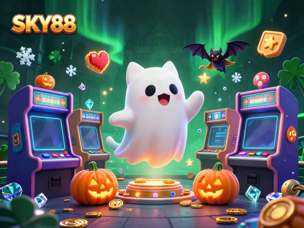 Win big at SKY88 with the friendly ghost cat and vampire bat in a haunted casino adventure.