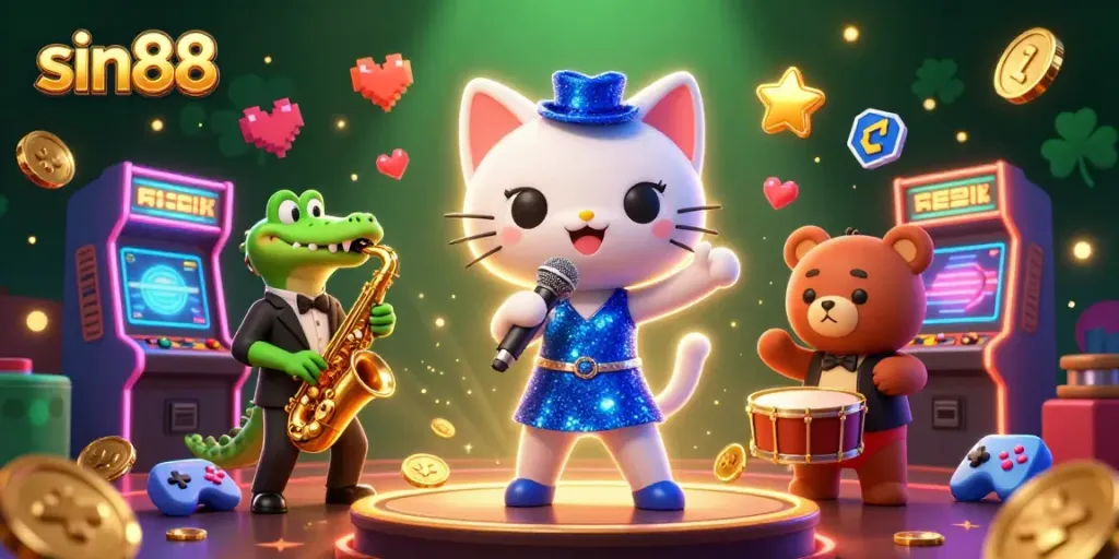 Experience thrilling gameplay at sin88 with a lively cat singer and dynamic casino atmosphere.