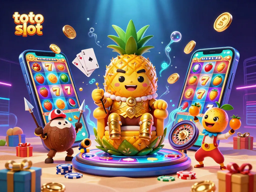 Engage with the exciting toto slot experience through golden pineapple king and vibrant casino elements.