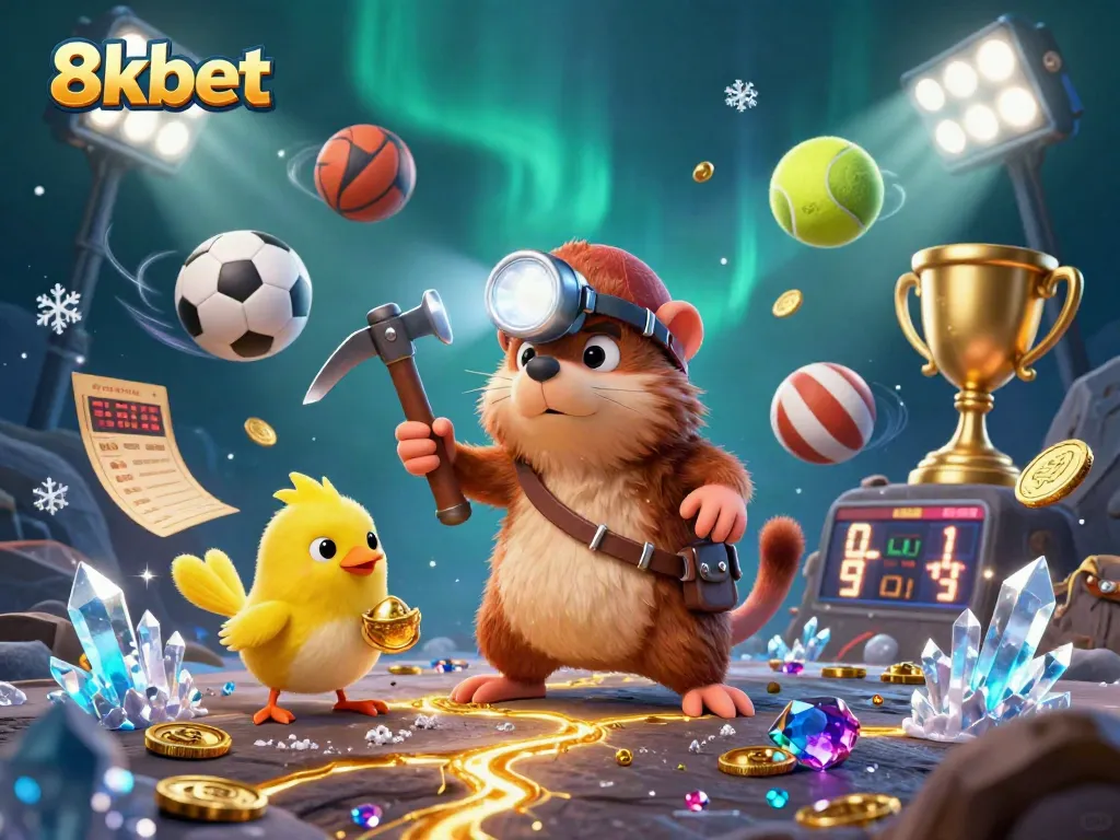 Engage with 8xbet's thrilling gaming experience in a vibrant 3D scene overflowing with sports betting excitement.