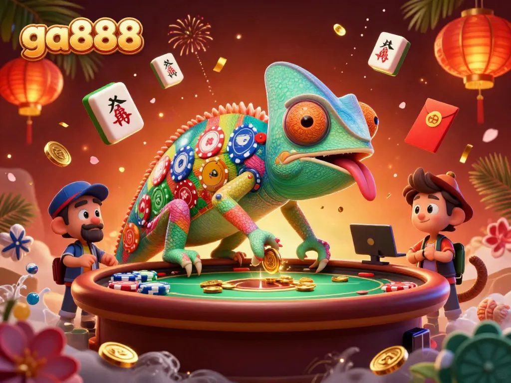 Experience thrilling gaming with the vibrant ga888 chameleon casino owner capturing golden coins.
