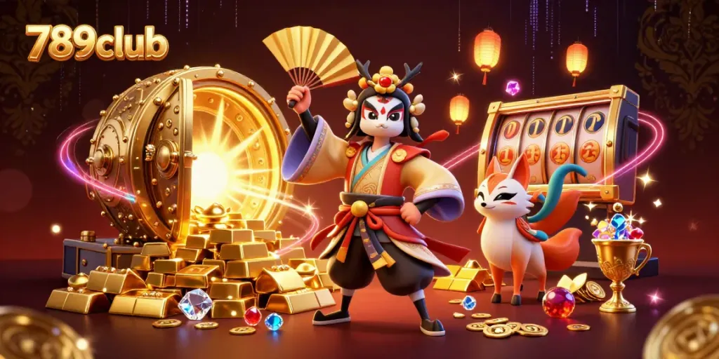 Engage with the thrilling world of 789club, featuring vibrant 3D characters and casino elements.