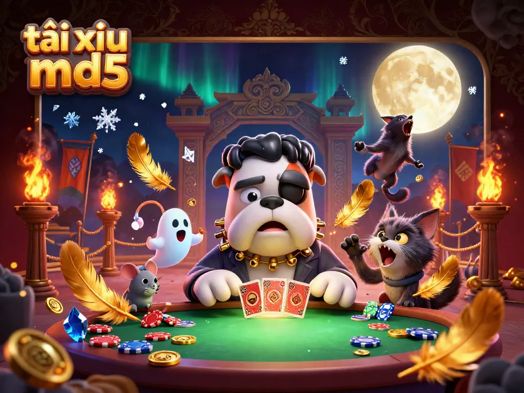 Play with tài xỉu md5 at a haunted casino table with unique characters and vibrant action.