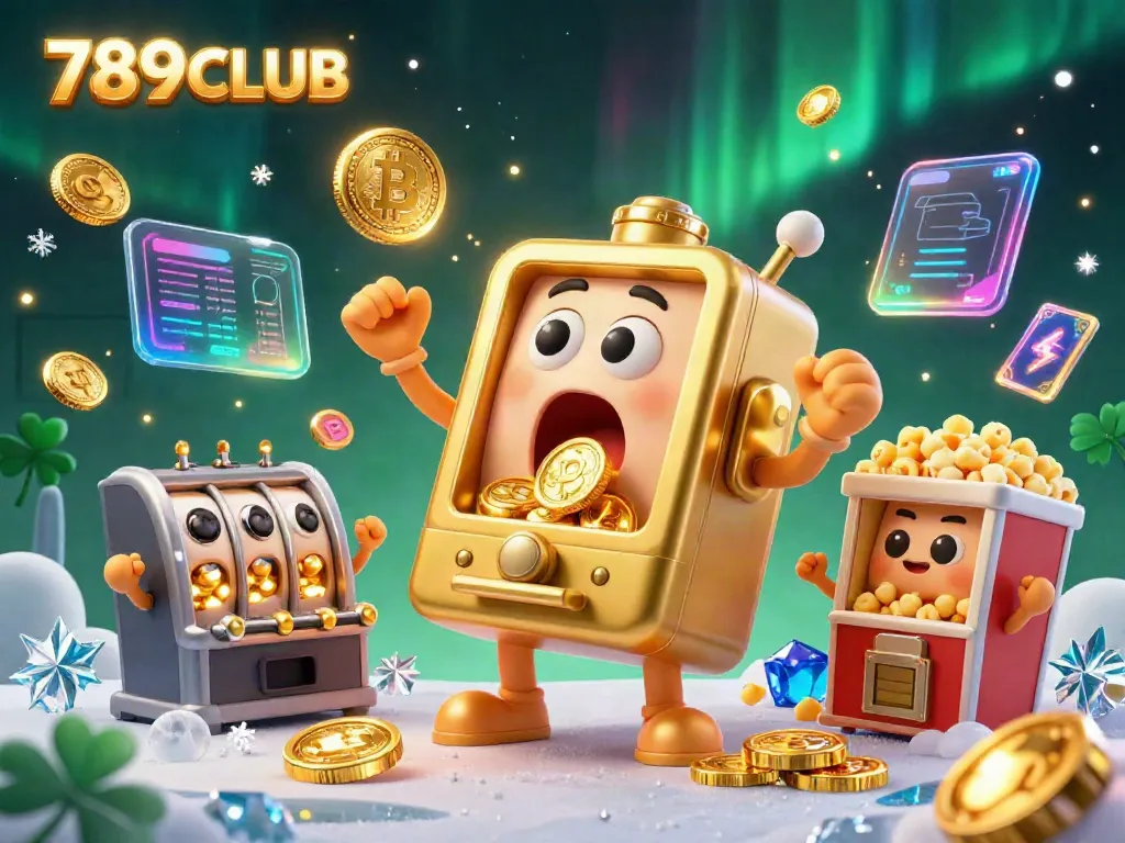 Experience the excitement with 789CLUB as golden slot machines hit jackpots amidst dynamic gambling elements.
