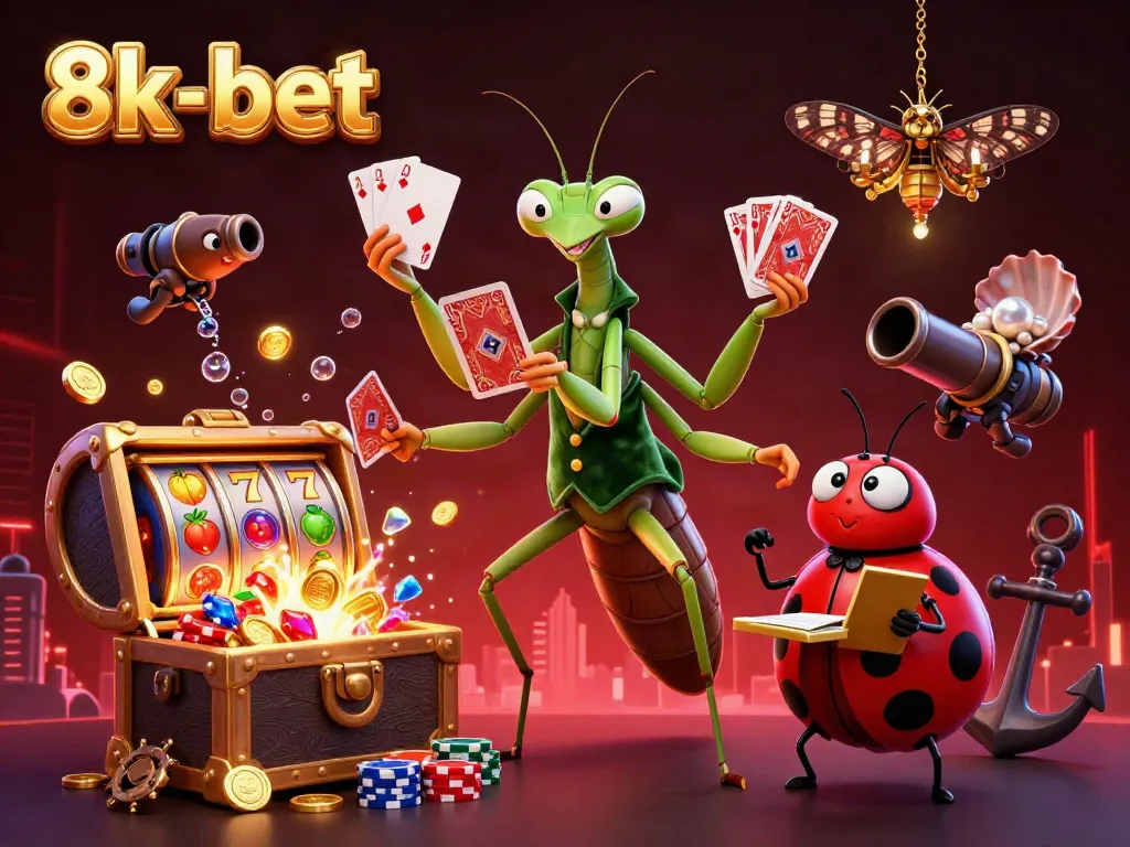 Experience the excitement of 8k-bet with casino elements, vibrant characters, and rich graphics.