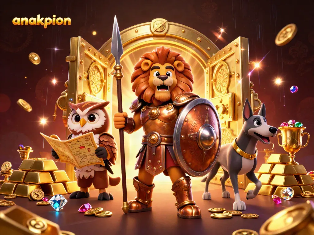 Win big with anakpion's thrilling online lottery games featuring gold treasures and dynamic characters.