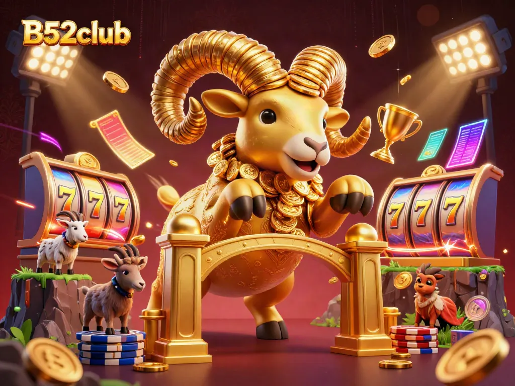 Engage with B52club's exciting slot experiences featuring a golden ram and dynamic symbols.