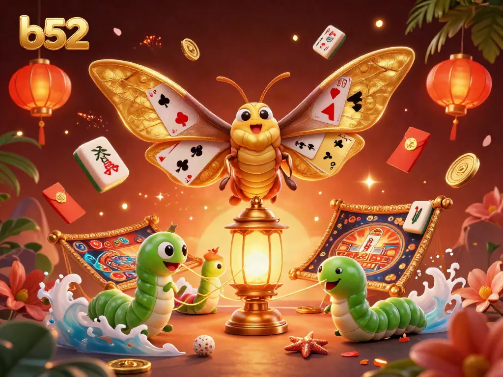 Engage with the vibrant b52 casino scene featuring a majestic moth and dynamic game elements.