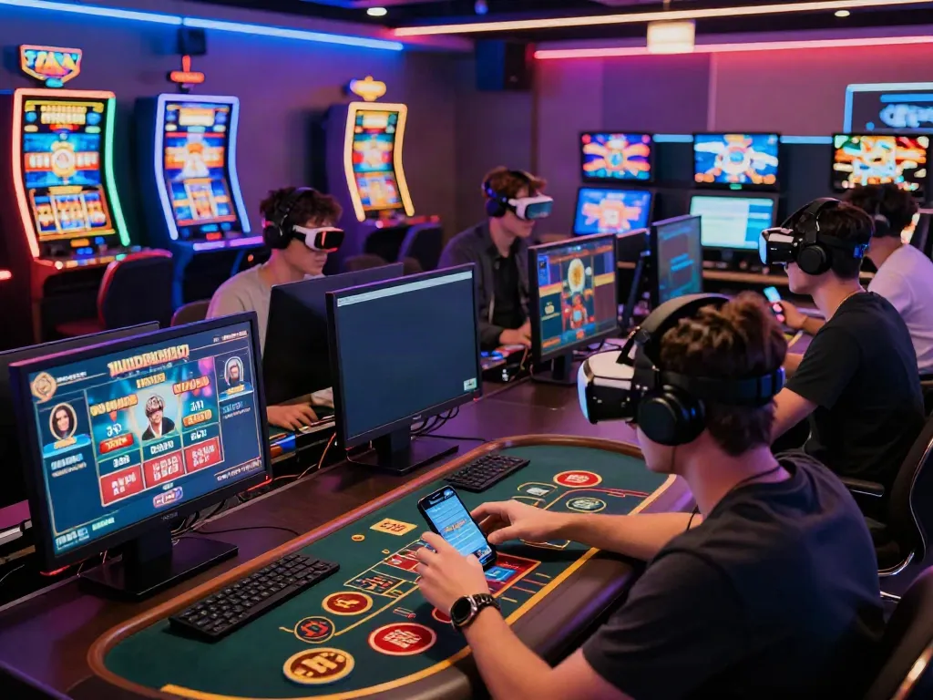 Engaged players enjoying sun win online gaming experience with vibrant visuals.